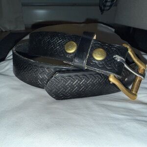 American Bench Craft - Classic Black Embossed Leather Belt with Brass Buckle